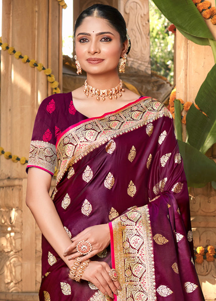 Wine Dupion Silk Saree With Blouse Piece