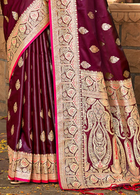 Wine Dupion Silk Saree With Blouse Piece