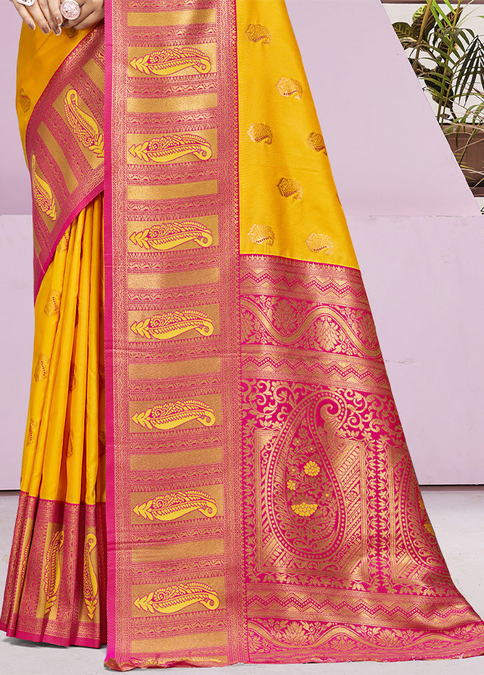 Yellow Dupion Silk Saree With Blouse Piece