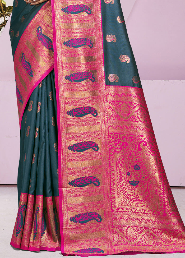 Rama Dupion Silk Saree With Blouse Piece