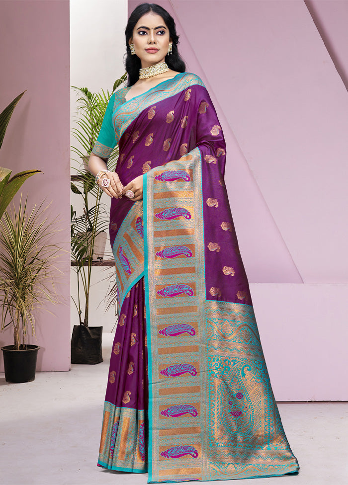 Wine Dupion Silk Saree With Blouse Piece