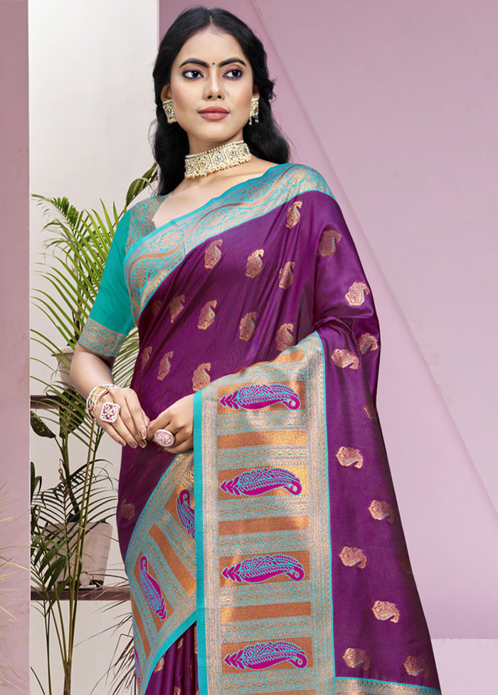 Wine Dupion Silk Saree With Blouse Piece