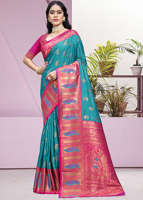 Sky Blue Dupion Silk Saree With Blouse Piece