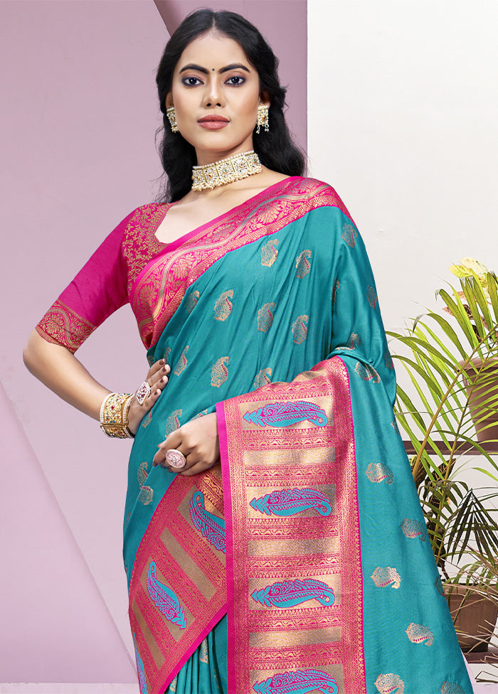 Sky Blue Dupion Silk Saree With Blouse Piece