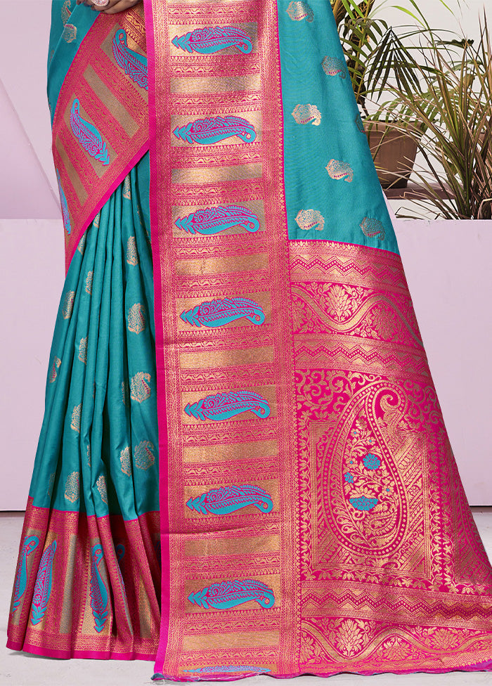 Sky Blue Dupion Silk Saree With Blouse Piece