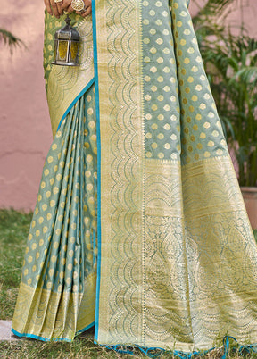 Green Spun Silk Saree With Blouse Piece