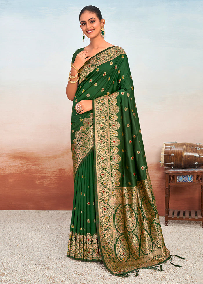 Green Dupion Silk Saree With Blouse Piece