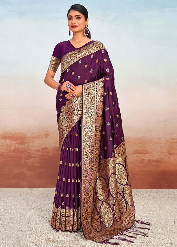 Purple Dupion Silk Saree With Blouse Piece