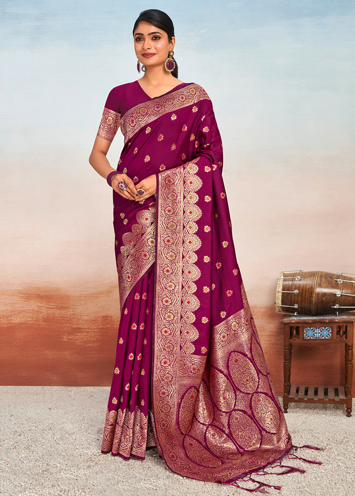 Wine Dupion Silk Saree With Blouse Piece