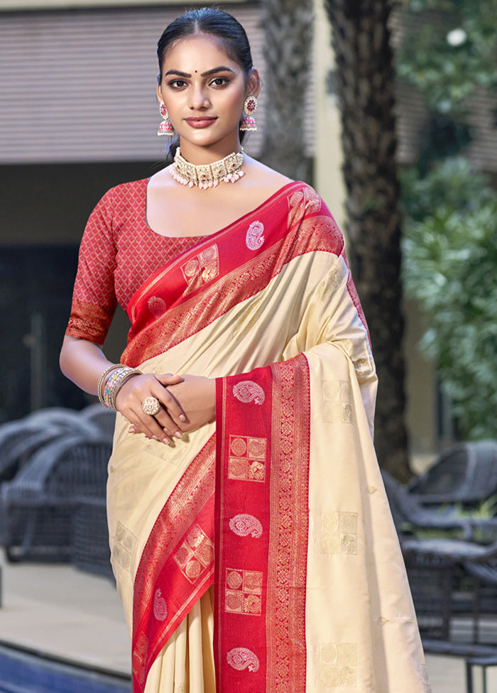 Cream Spun Silk Saree With Blouse Piece