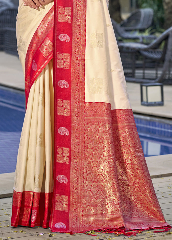 Cream Spun Silk Saree With Blouse Piece