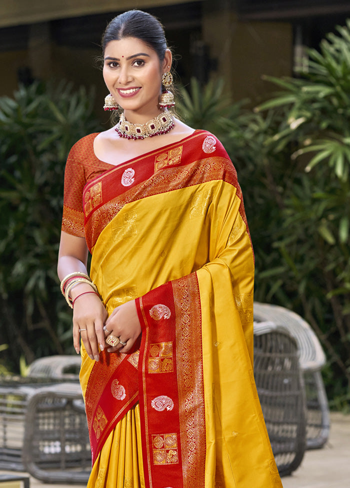 Yellow Spun Silk Saree With Blouse Piece