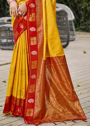 Yellow Spun Silk Saree With Blouse Piece