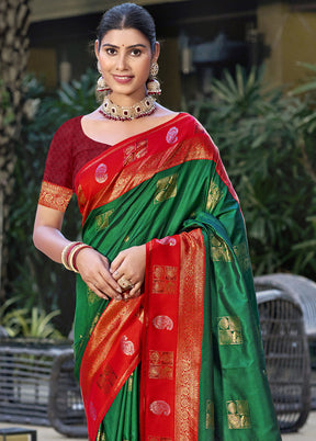 Green Spun Silk Saree With Blouse Piece