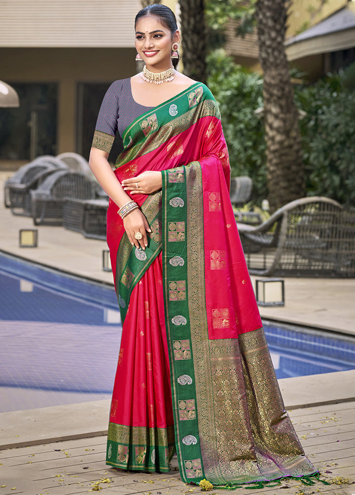 Red Spun Silk Saree With Blouse Piece