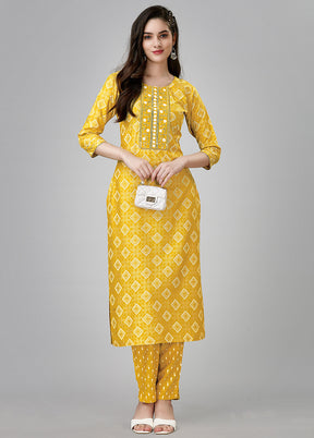 2 Pc Yellow Readymade Rayon Kurti Set