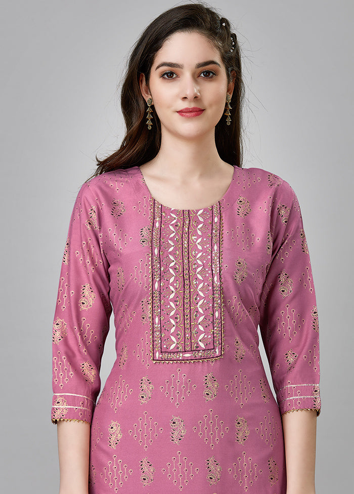 2 Pc Pink Readymade Rayon Kurti Set