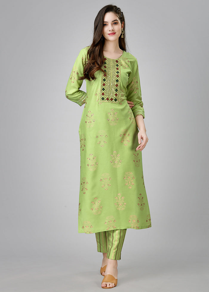 2 Pc Pista Green Readymade Rayon Kurti Set