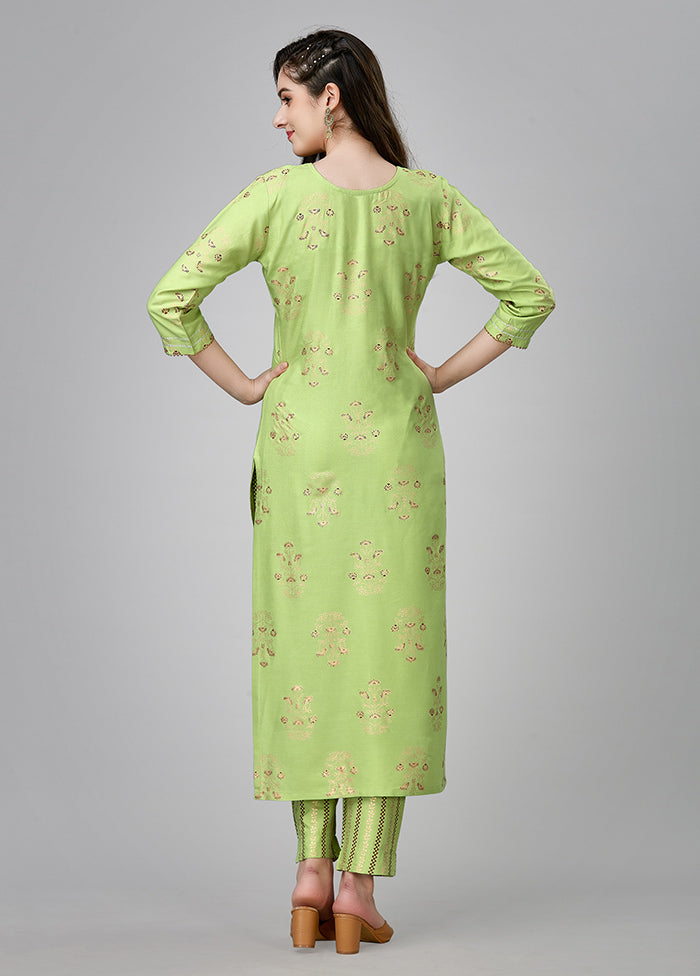 2 Pc Pista Green Readymade Rayon Kurti Set