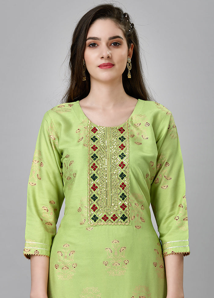 2 Pc Pista Green Readymade Rayon Kurti Set