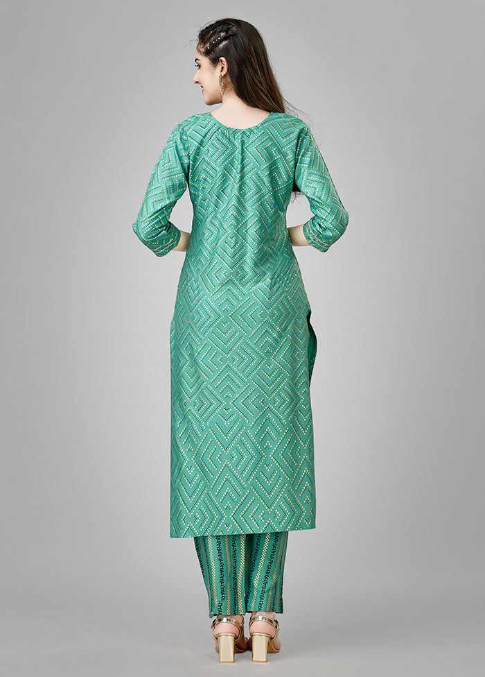 2 Pc Rama Green Readymade Rayon Kurti Set