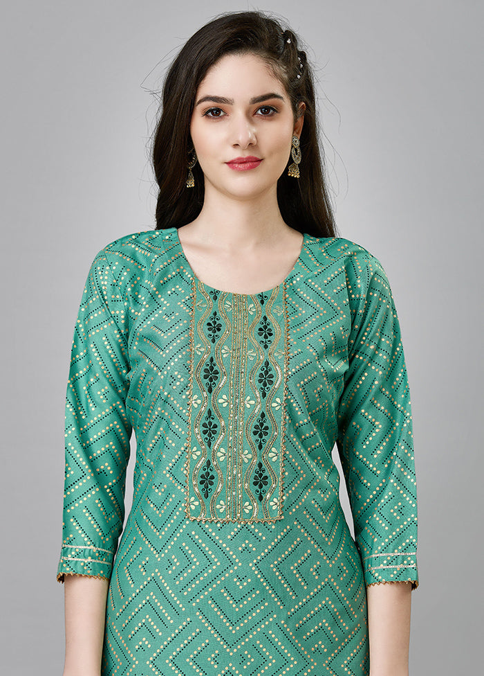 2 Pc Rama Green Readymade Rayon Kurti Set