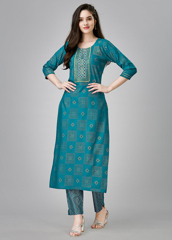 2 Pc Teal Readymade Rayon Kurti Set