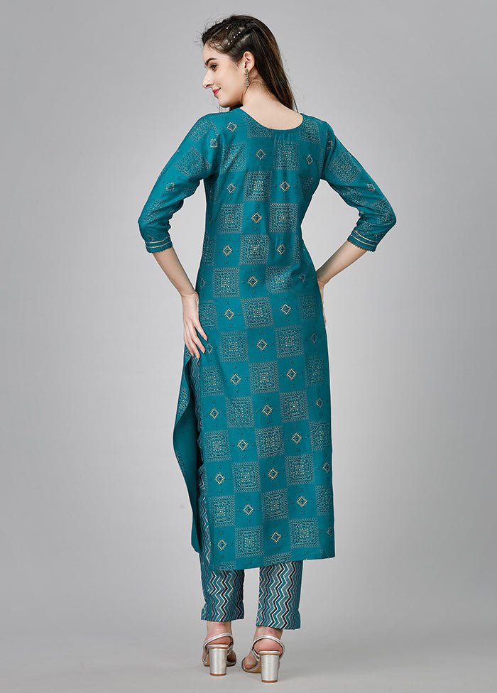 2 Pc Teal Readymade Rayon Kurti Set