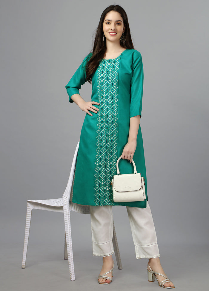 Rama Green Readymade Cotton Kurti