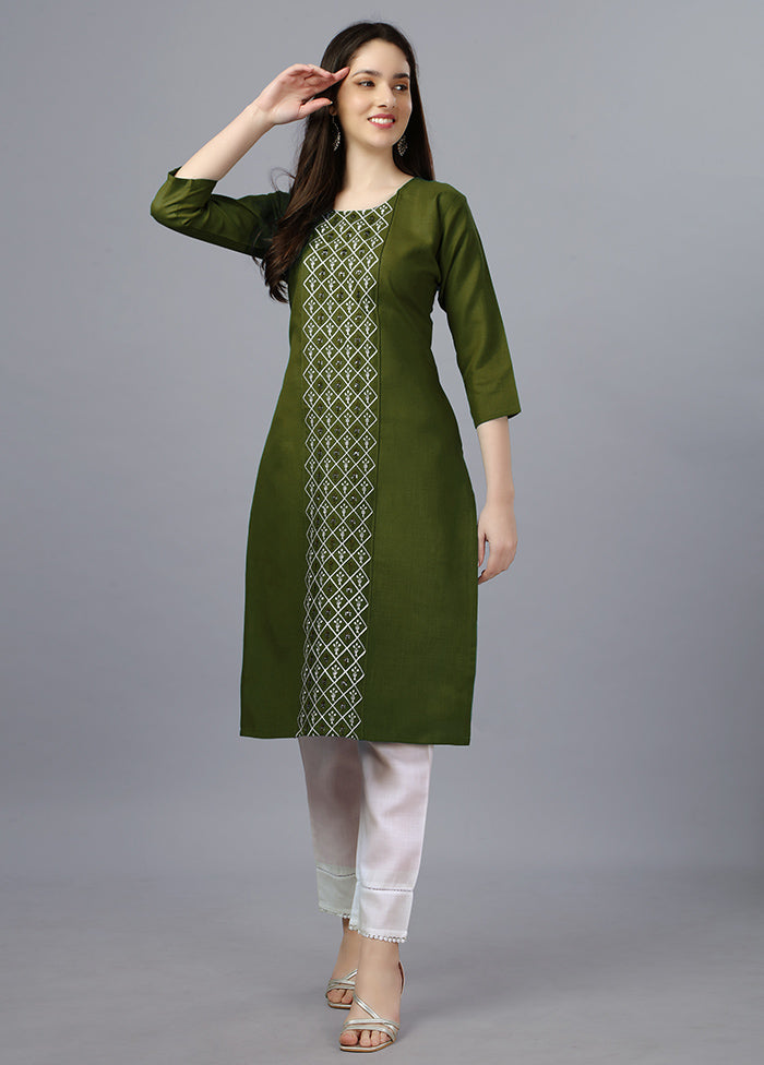 Mehendi Green Readymade Cotton Kurti