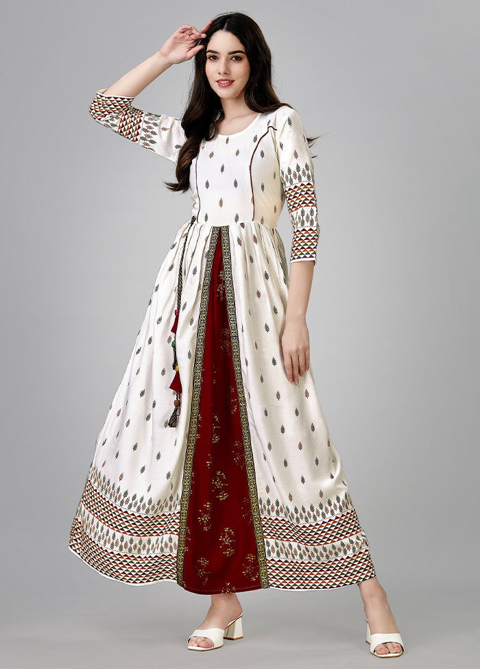 White Readymade Rayon Indian Dress