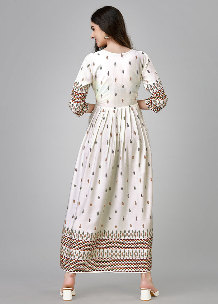 White Readymade Rayon Indian Dress