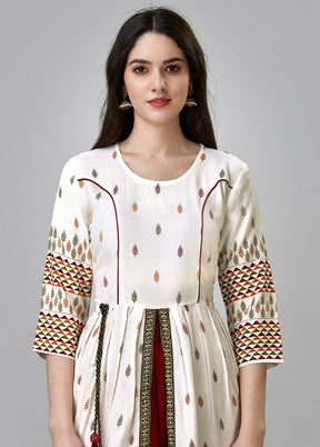 White Readymade Rayon Indian Dress