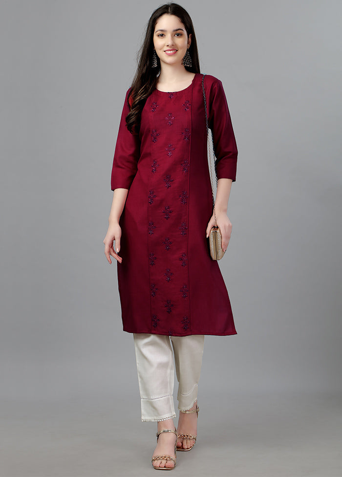 Maroon Readymade Cotton Kurti