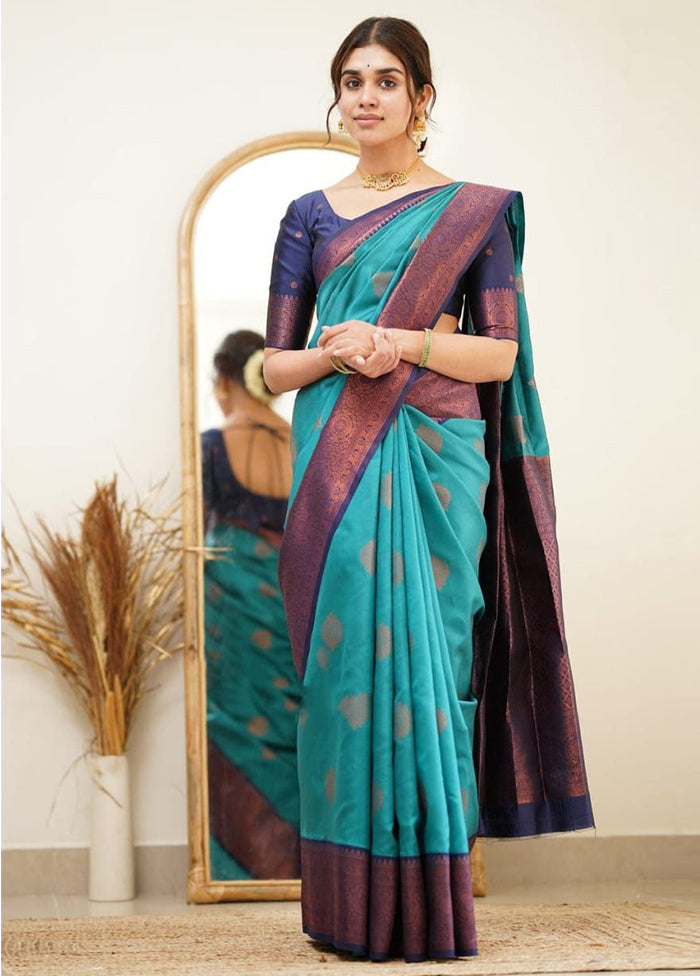 Rama Spun Silk Saree With Blouse Piece