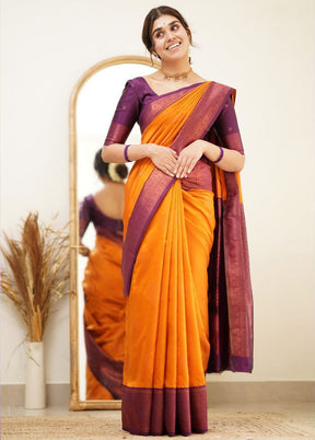 Mustard Spun Silk Saree With Blouse Piece