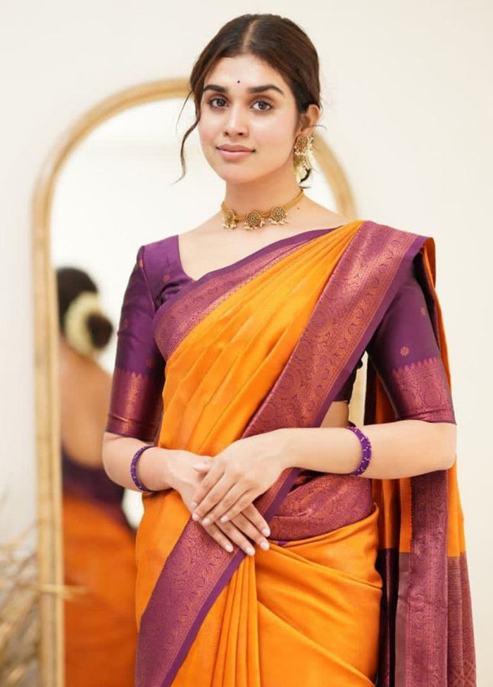 Mustard Spun Silk Saree With Blouse Piece