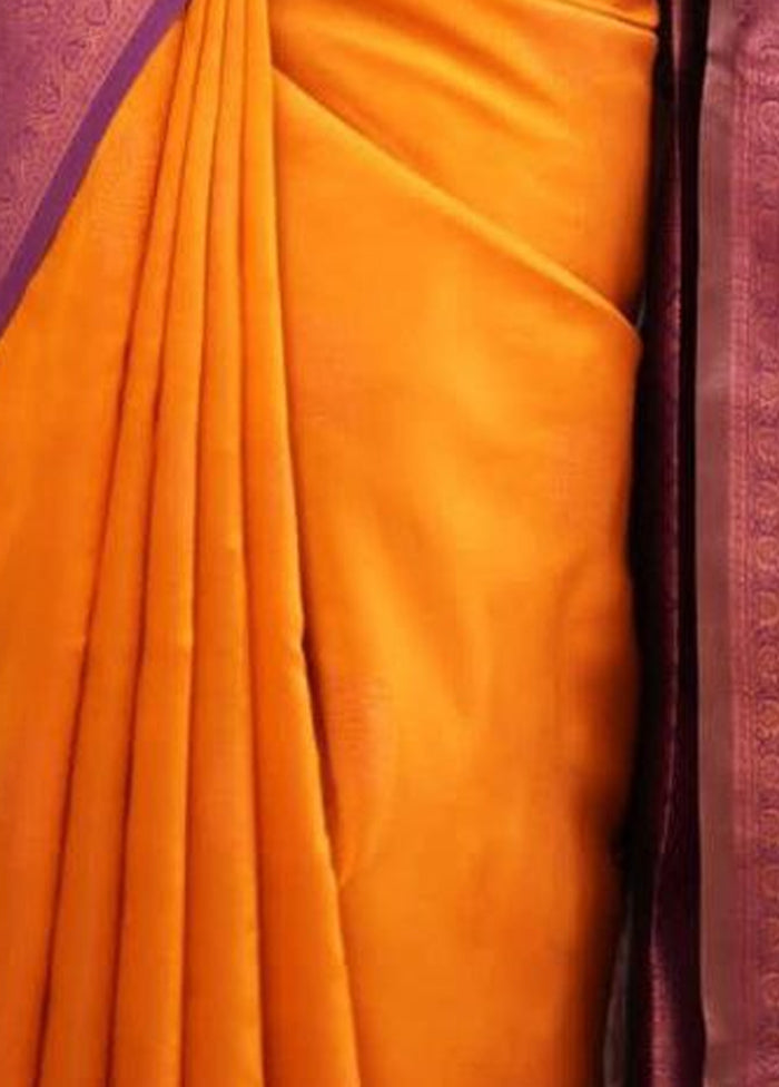 Mustard Spun Silk Saree With Blouse Piece