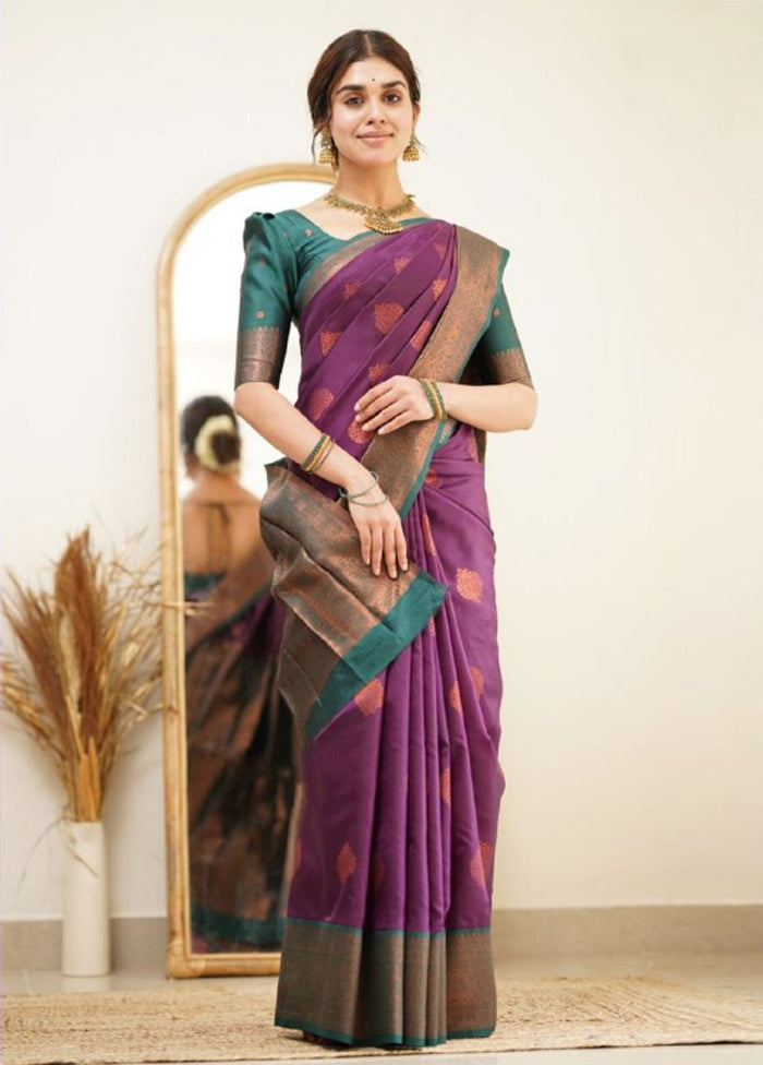 Purple Spun Silk Saree With Blouse Piece