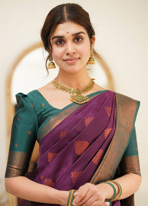 Purple Spun Silk Saree With Blouse Piece