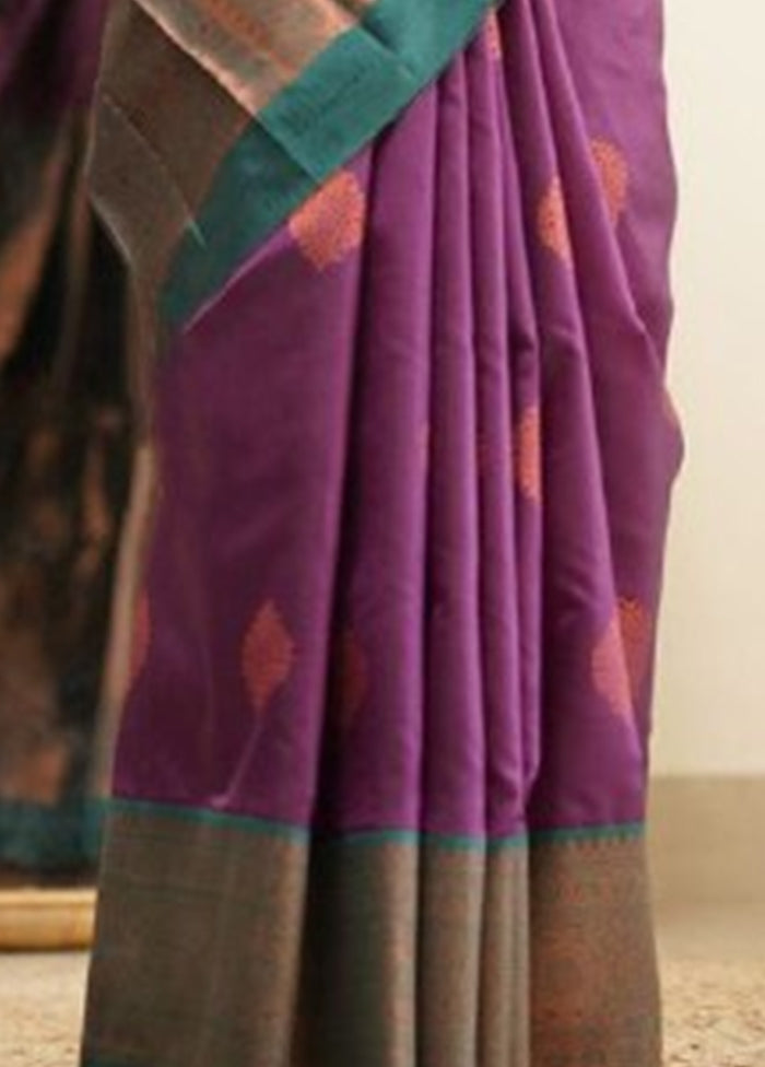 Purple Spun Silk Saree With Blouse Piece