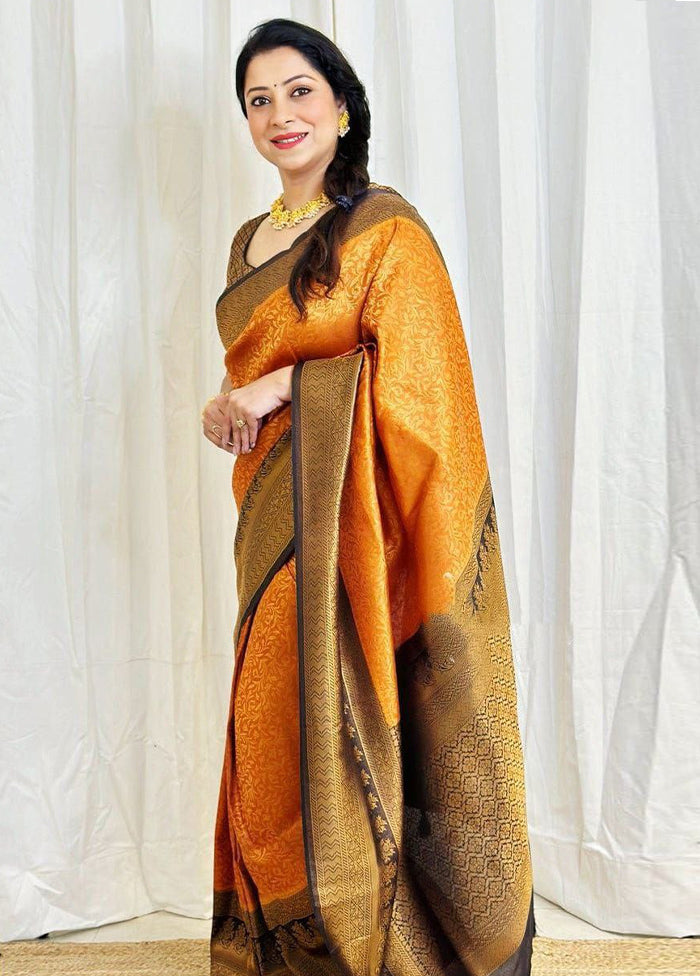 Mustard Spun Silk Saree With Blouse Piece