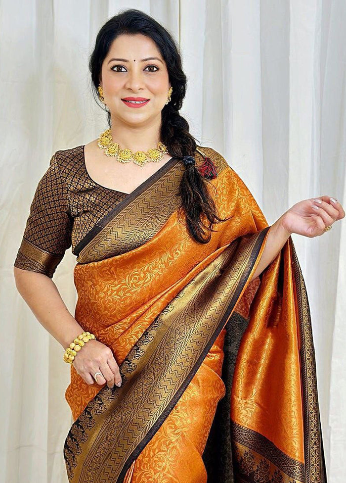 Mustard Spun Silk Saree With Blouse Piece