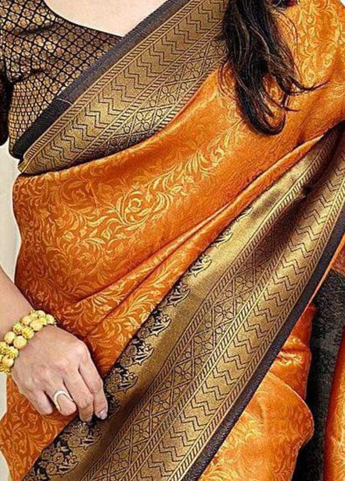 Mustard Spun Silk Saree With Blouse Piece