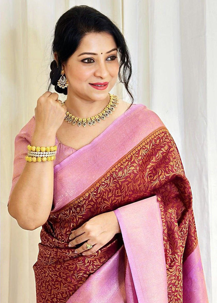 Maroon Spun Silk Saree With Blouse Piece