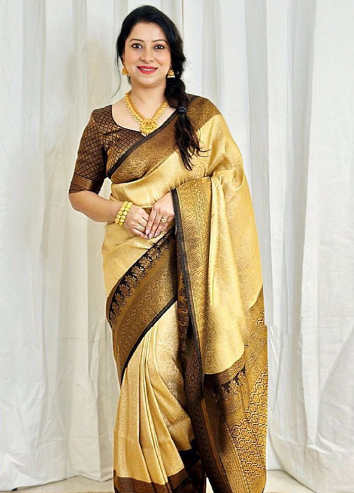 Cream Spun Silk Saree With Blouse Piece