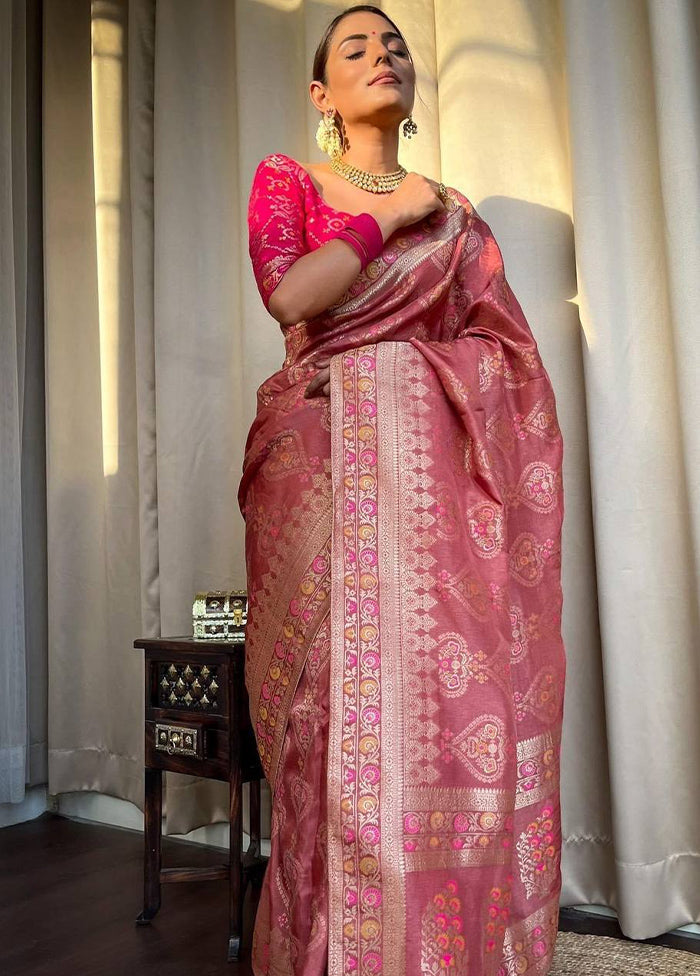 Pink Banarasi Silk Saree With Blouse Piece