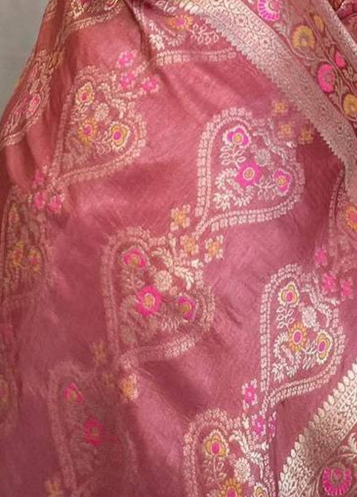 Pink Banarasi Silk Saree With Blouse Piece