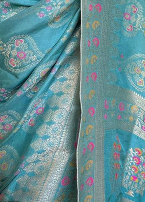 Blue Banarasi Silk Saree With Blouse Piece