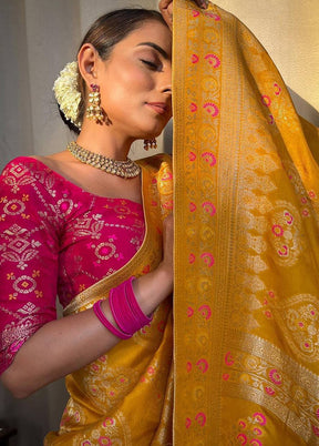 Yellow Banarasi Silk Saree With Blouse Piece